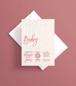bold baby shower Bruch invitation with script font