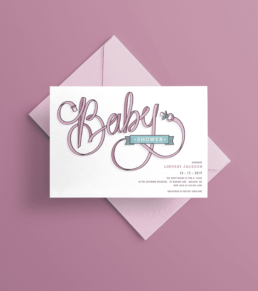 illustrated baby shower invitation this lettering made out of a pacifier strap