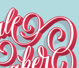 script, dimensional hand-lettering that is red and says rule breaker road maker