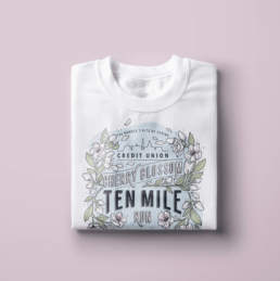 typographic illustration with cherry blossom flowers, t-shirt design