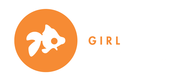 the goldfish girl creative logo for dark backgrounds with the registration mark