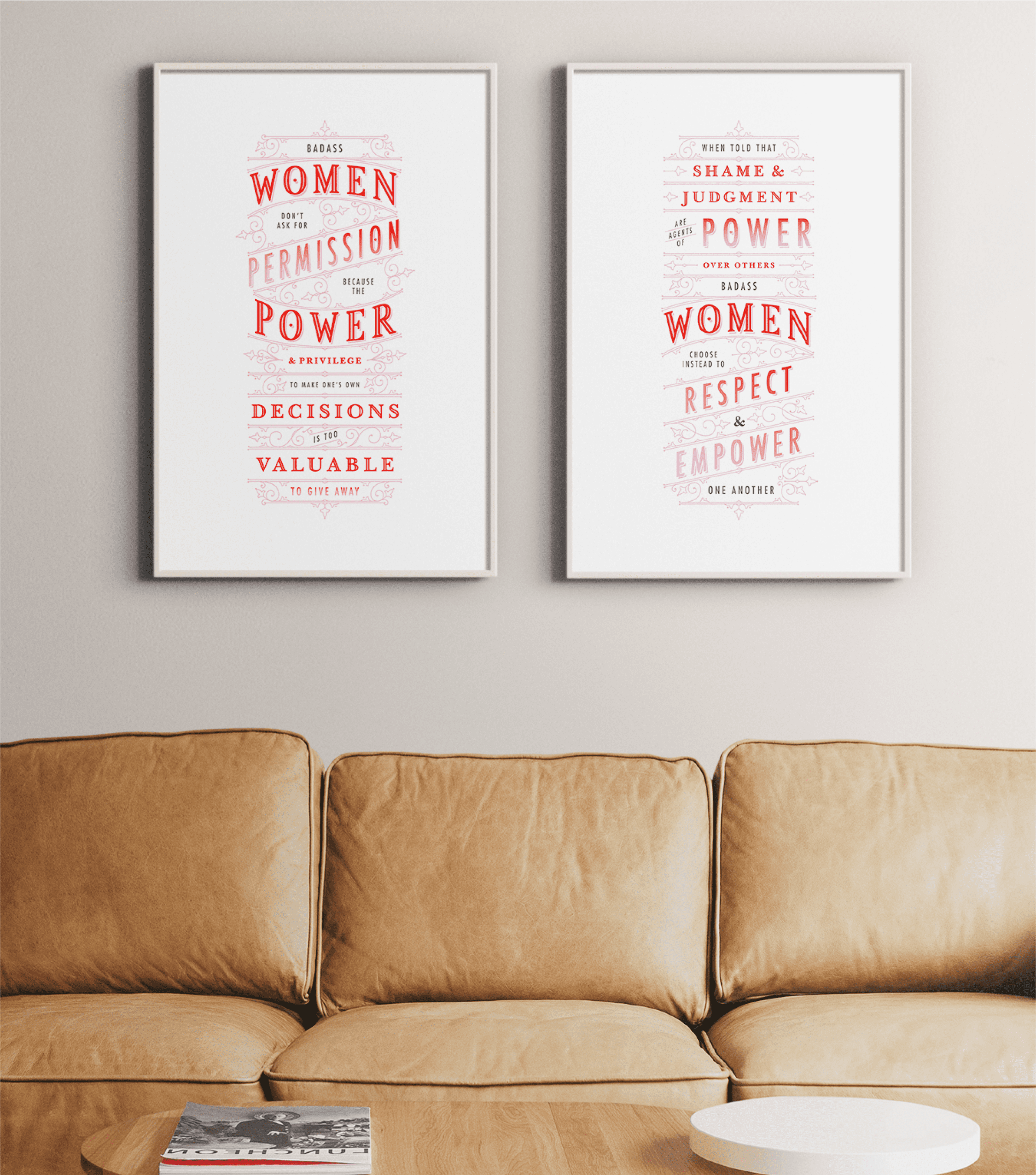 badass women quote downloadable art print collection with red and pink hand-lettering to empower the female community