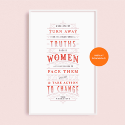 badass women downloadable quote art print with red and pink hand-lettering to empower the female community