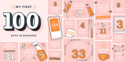 illustration infographic first 100 days in business full illustration pink and orange